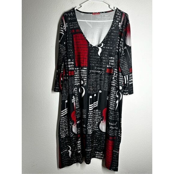 Lili by Firmiana Dresses & Skirts - Lili by Firmiana Music Lovers Tunic Dress Sz 1X A-Line 3/4  Sleeve Black White